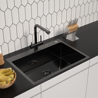 DS7050B Кухонная мойка 700*500*200mm , чёрная с сифоном